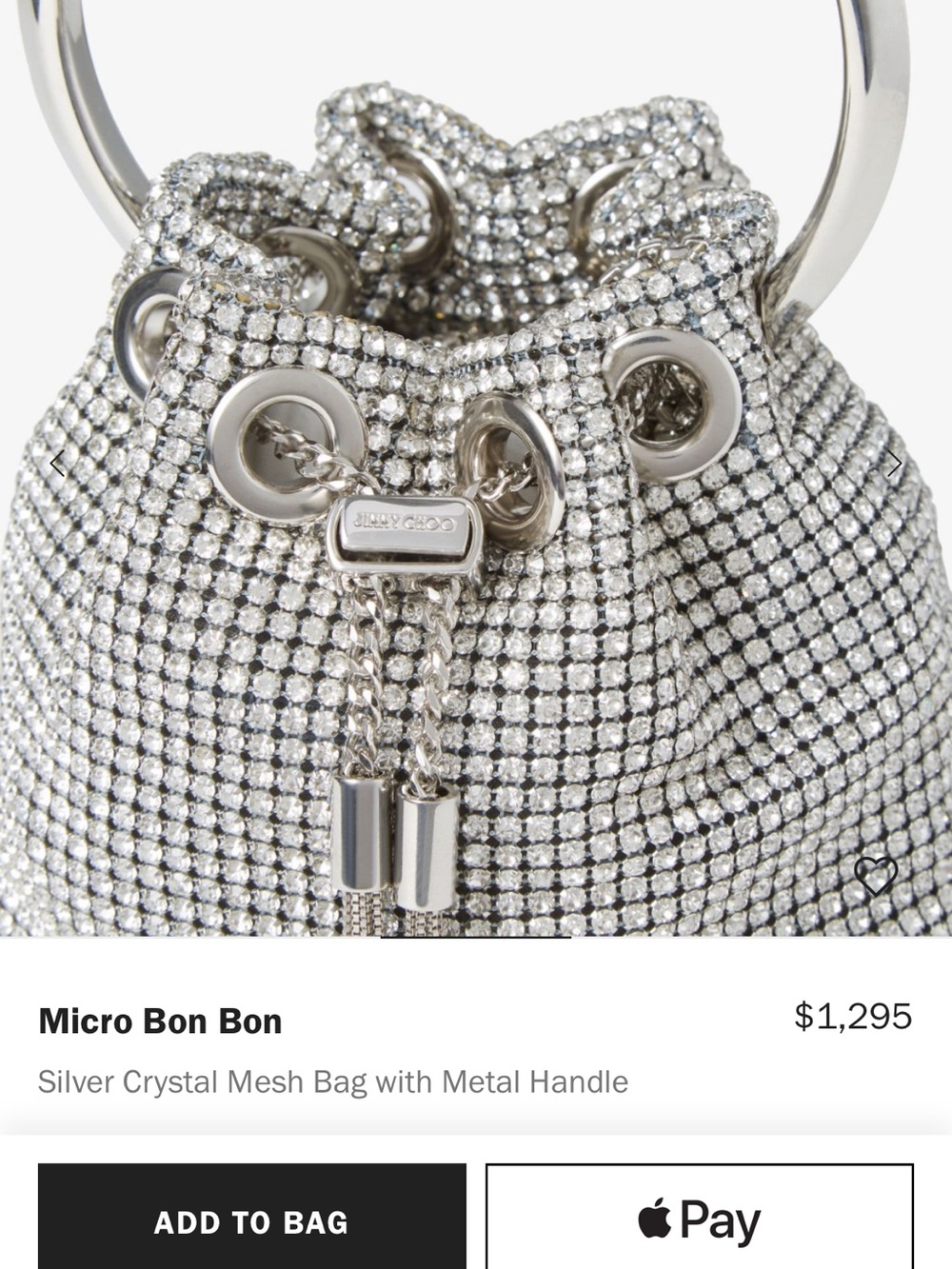 Jimmy Choo Silver Crystal Mesh Micro Bon Bon Bag with Ring Handle - Picture 2 of 2